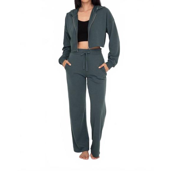 NEW MONO B go to french terry crop hoodie in jungle green - Picture 4 of 4